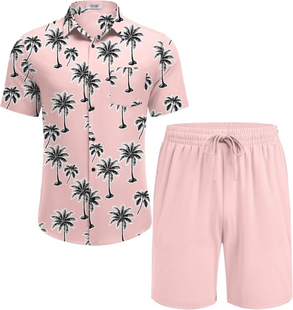 COOFANDY Men's Hawaiian 2 Piece Outfits Summer Beach Matching Set Short Sleeve Floral Shirts and Shorts - Image 70