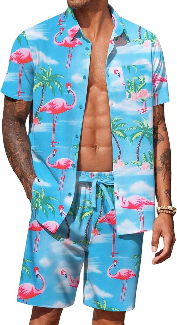 COOFANDY Men's Hawaiian 2 Piece Outfits Summer Beach Matching Set Short Sleeve Floral Shirts and Shorts - Image 71