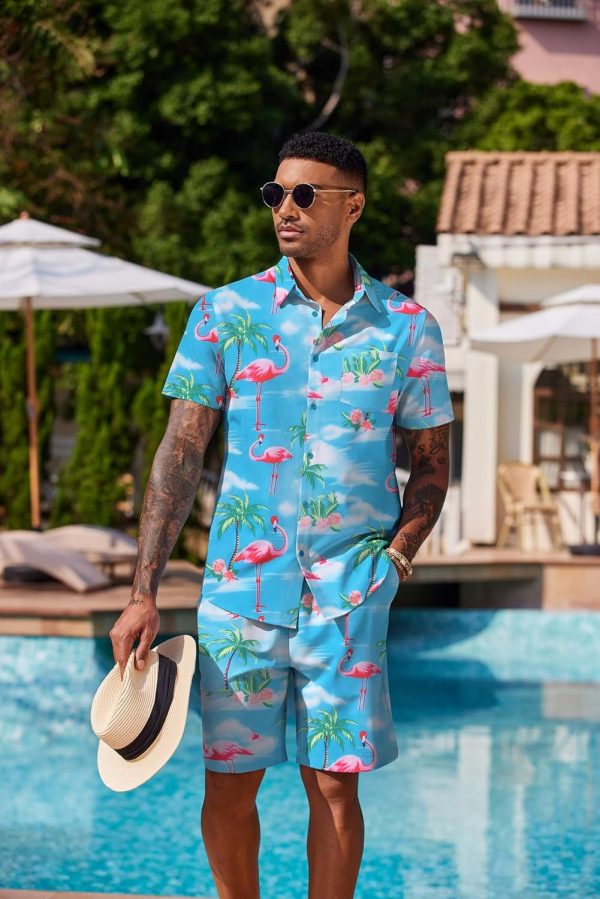 COOFANDY Men's Hawaiian 2 Piece Outfits Summer Beach Matching Set Short Sleeve Floral Shirts and Shorts - Image 72