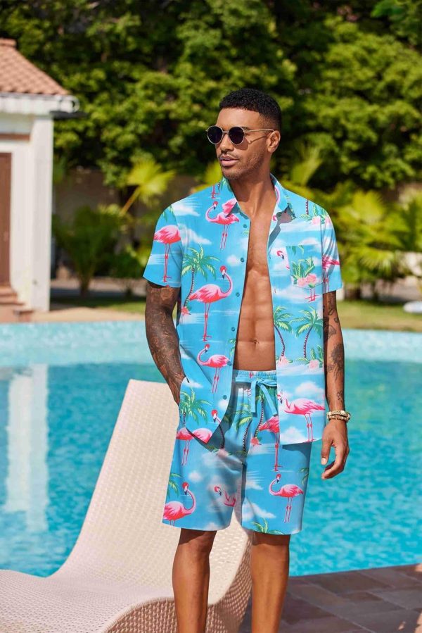 COOFANDY Men's Hawaiian 2 Piece Outfits Summer Beach Matching Set Short Sleeve Floral Shirts and Shorts - Image 73