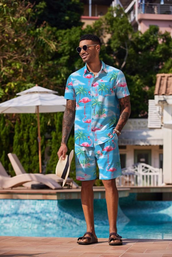 COOFANDY Men's Hawaiian 2 Piece Outfits Summer Beach Matching Set Short Sleeve Floral Shirts and Shorts - Image 74