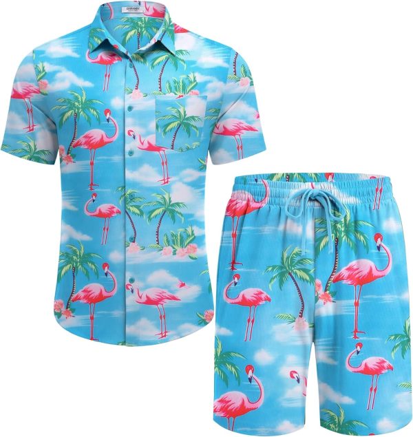 COOFANDY Men's Hawaiian 2 Piece Outfits Summer Beach Matching Set Short Sleeve Floral Shirts and Shorts - Image 75