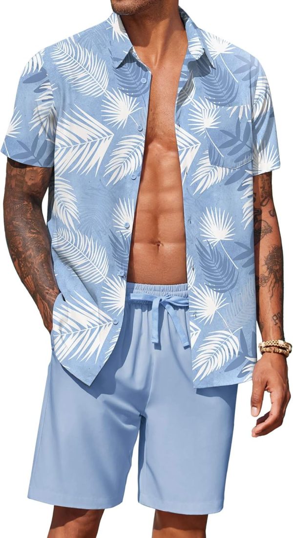 COOFANDY Men's Hawaiian 2 Piece Outfits Summer Beach Matching Set Short Sleeve Floral Shirts and Shorts - Image 76