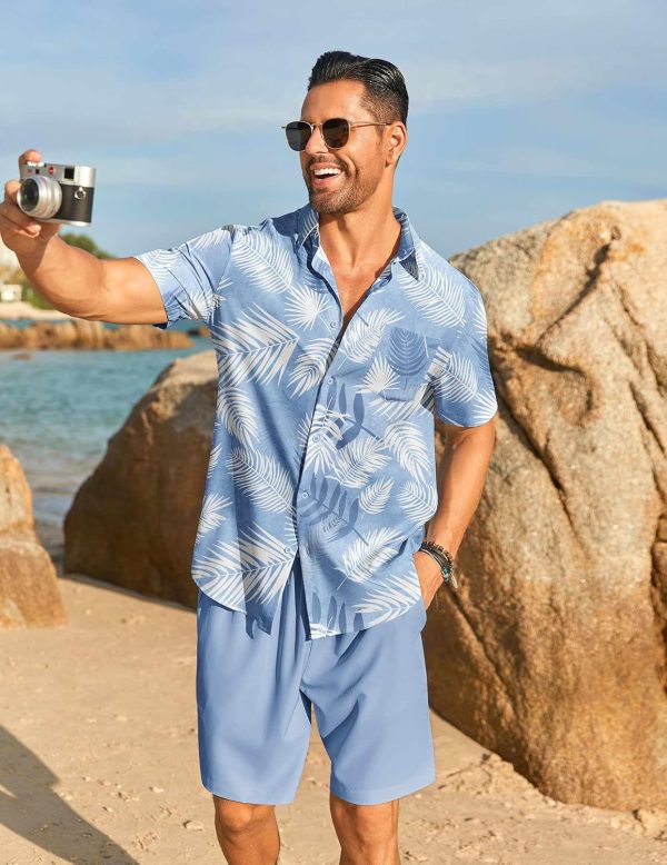 COOFANDY Men's Hawaiian 2 Piece Outfits Summer Beach Matching Set Short Sleeve Floral Shirts and Shorts - Image 77