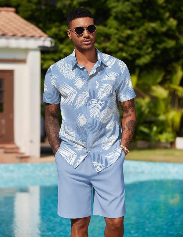 COOFANDY Men's Hawaiian 2 Piece Outfits Summer Beach Matching Set Short Sleeve Floral Shirts and Shorts - Image 78