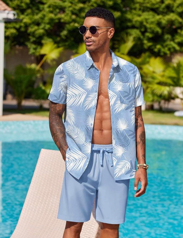 COOFANDY Men's Hawaiian 2 Piece Outfits Summer Beach Matching Set Short Sleeve Floral Shirts and Shorts - Image 79