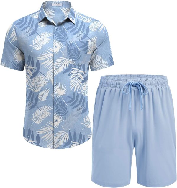 COOFANDY Men's Hawaiian 2 Piece Outfits Summer Beach Matching Set Short Sleeve Floral Shirts and Shorts - Image 80