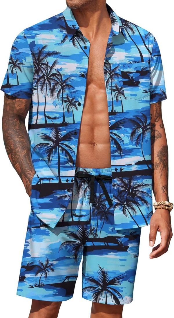COOFANDY Men's Hawaiian 2 Piece Outfits Summer Beach Matching Set Short Sleeve Floral Shirts and Shorts - Image 81