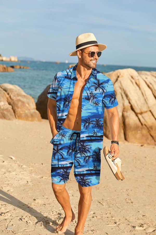 COOFANDY Men's Hawaiian 2 Piece Outfits Summer Beach Matching Set Short Sleeve Floral Shirts and Shorts - Image 82