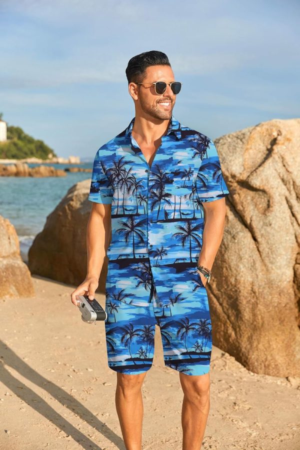 COOFANDY Men's Hawaiian 2 Piece Outfits Summer Beach Matching Set Short Sleeve Floral Shirts and Shorts - Image 83