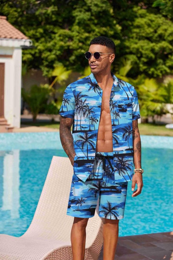 COOFANDY Men's Hawaiian 2 Piece Outfits Summer Beach Matching Set Short Sleeve Floral Shirts and Shorts - Image 84