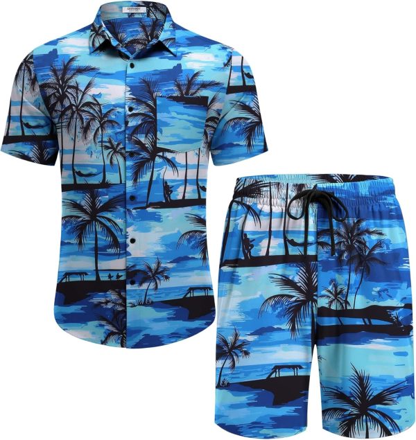 COOFANDY Men's Hawaiian 2 Piece Outfits Summer Beach Matching Set Short Sleeve Floral Shirts and Shorts - Image 85