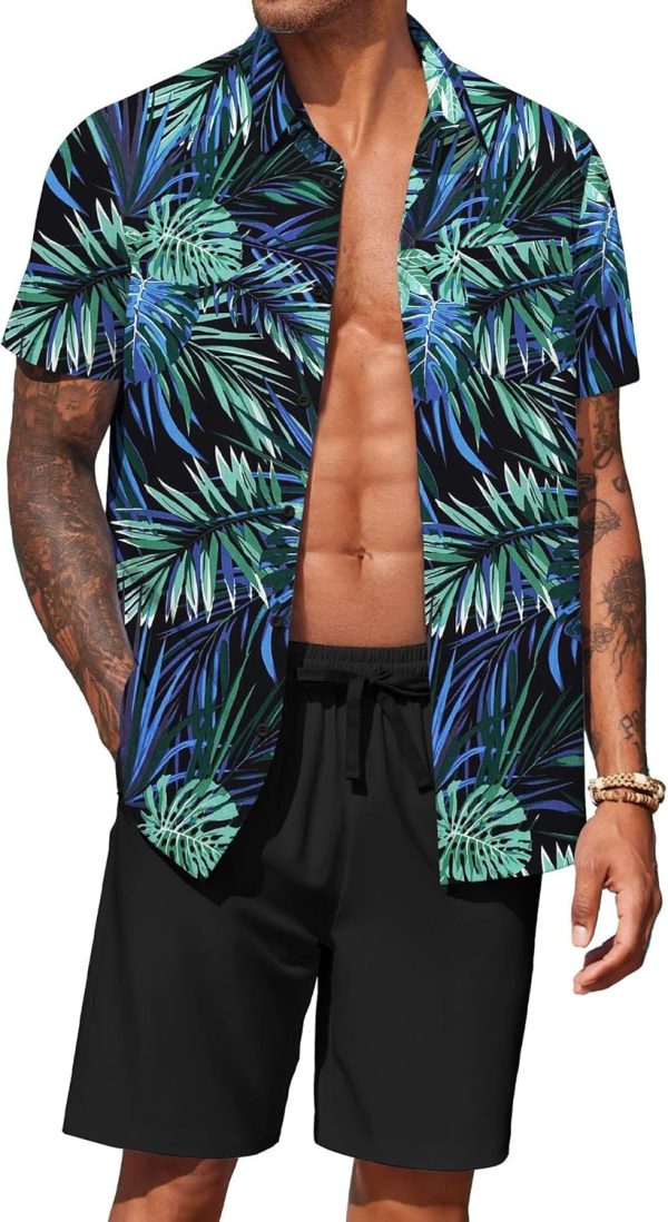 COOFANDY Men's Hawaiian 2 Piece Outfits Summer Beach Matching Set Short Sleeve Floral Shirts and Shorts - Image 86
