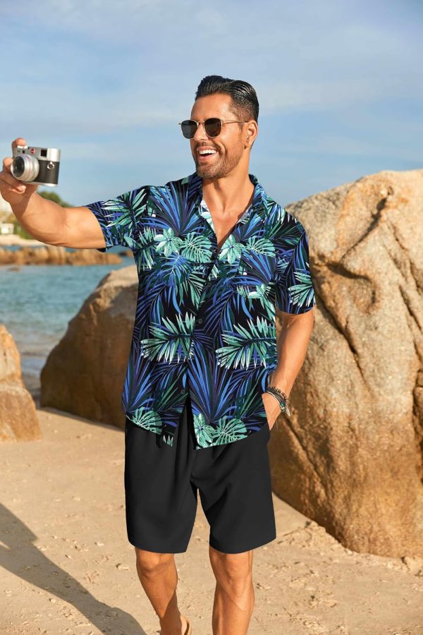 COOFANDY Men's Hawaiian 2 Piece Outfits Summer Beach Matching Set Short Sleeve Floral Shirts and Shorts - Image 88