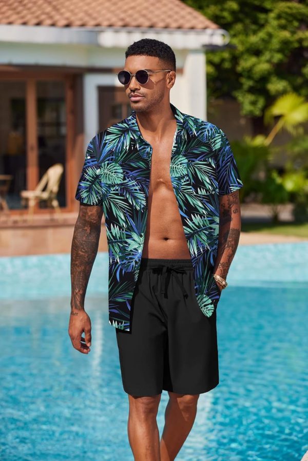 COOFANDY Men's Hawaiian 2 Piece Outfits Summer Beach Matching Set Short Sleeve Floral Shirts and Shorts - Image 89