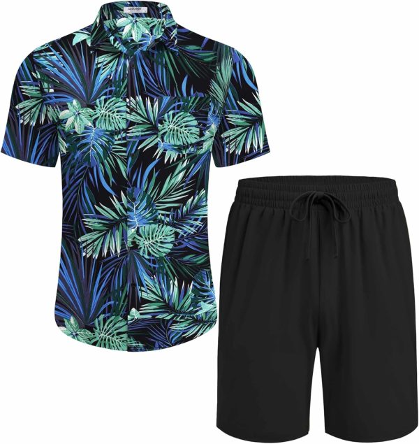 COOFANDY Men's Hawaiian 2 Piece Outfits Summer Beach Matching Set Short Sleeve Floral Shirts and Shorts - Image 90