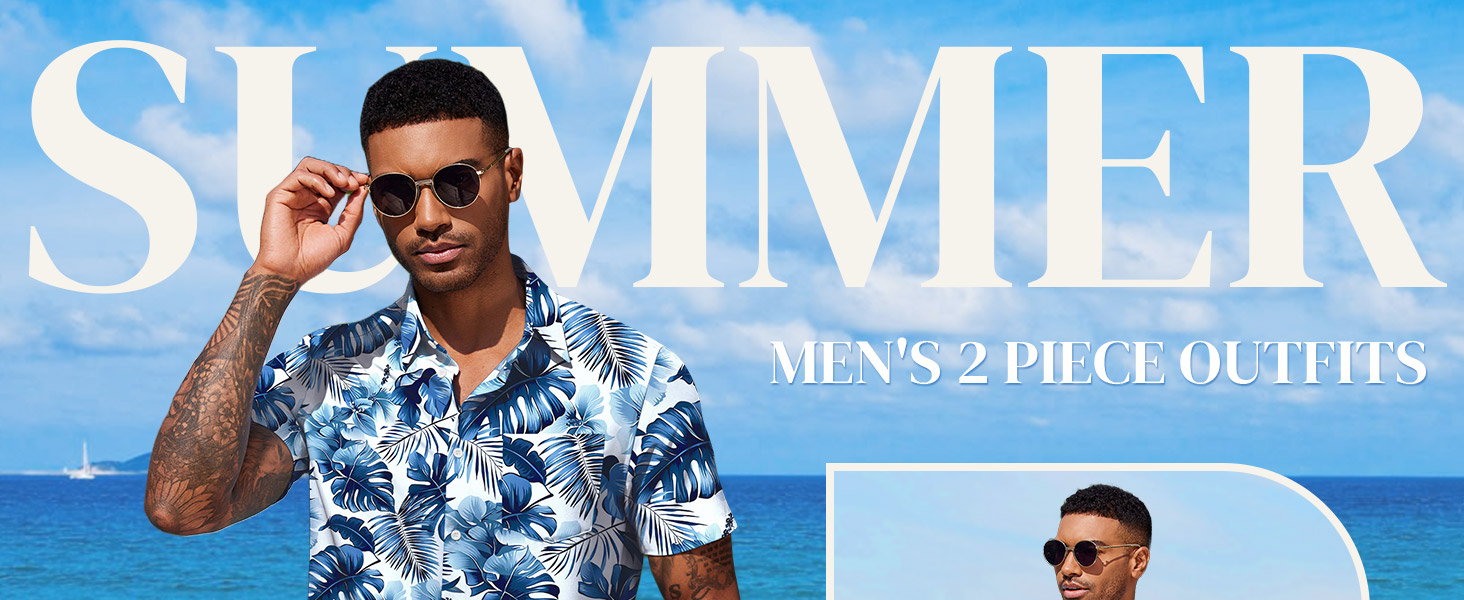 mens 2 piece outfits hawaiian matching sets