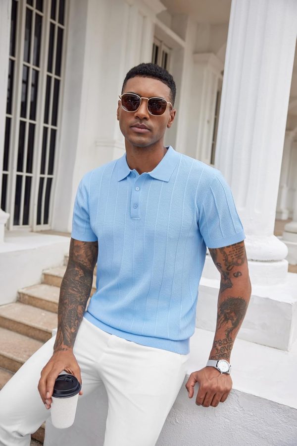 COOFANDY Mens Knit Polo Shirts Short Sleeve Ribbed Textured Polo Shirt Lightweight Casual Golf Shirts Collared T Shirt - Image 2