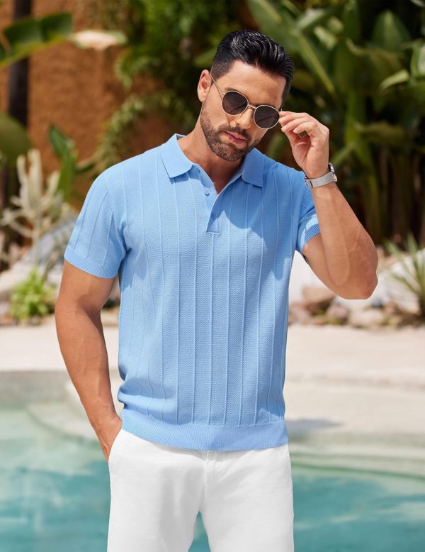 COOFANDY Mens Knit Polo Shirts Short Sleeve Ribbed Textured Polo Shirt Lightweight Casual Golf Shirts Collared T Shirt - Image 4