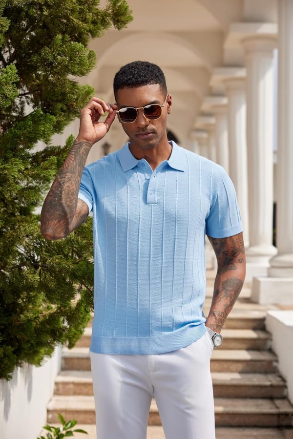 COOFANDY Mens Knit Polo Shirts Short Sleeve Ribbed Textured Polo Shirt Lightweight Casual Golf Shirts Collared T Shirt - Image 7