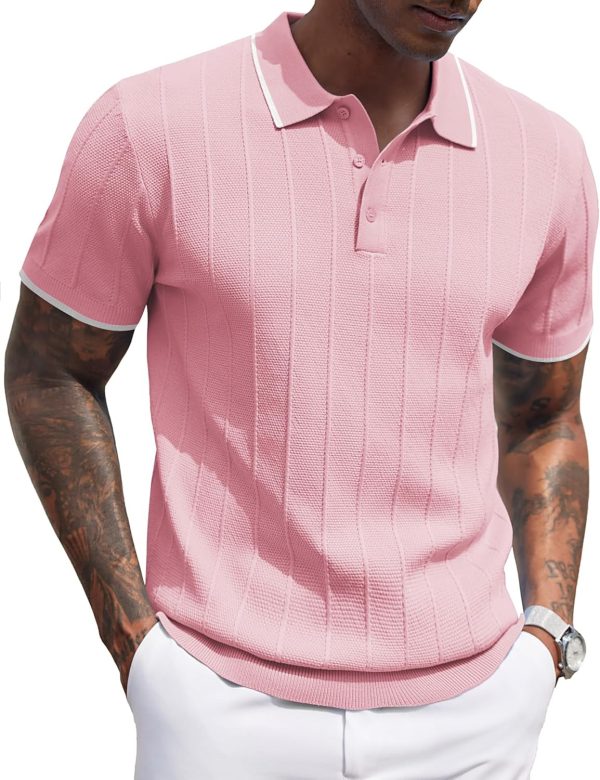 COOFANDY Mens Knit Polo Shirts Short Sleeve Ribbed Textured Polo Shirt Lightweight Casual Golf Shirts Collared T Shirt - Image 8