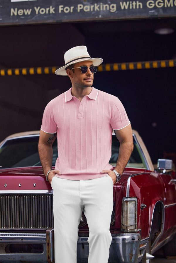 COOFANDY Mens Knit Polo Shirts Short Sleeve Ribbed Textured Polo Shirt Lightweight Casual Golf Shirts Collared T Shirt - Image 9