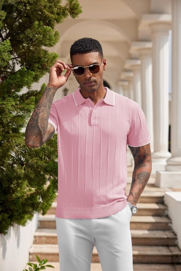 COOFANDY Mens Knit Polo Shirts Short Sleeve Ribbed Textured Polo Shirt Lightweight Casual Golf Shirts Collared T Shirt - Image 10