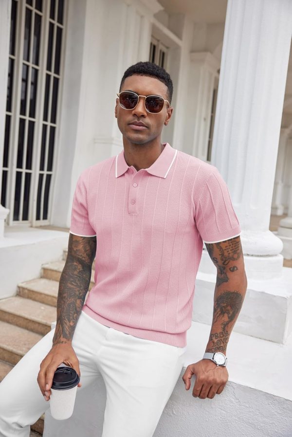 COOFANDY Mens Knit Polo Shirts Short Sleeve Ribbed Textured Polo Shirt Lightweight Casual Golf Shirts Collared T Shirt - Image 11