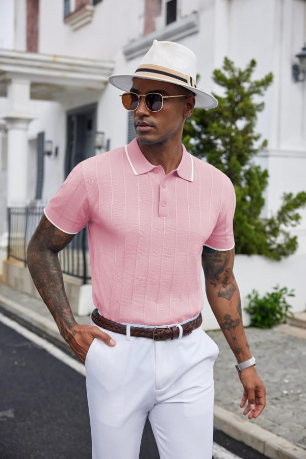 COOFANDY Mens Knit Polo Shirts Short Sleeve Ribbed Textured Polo Shirt Lightweight Casual Golf Shirts Collared T Shirt - Image 12