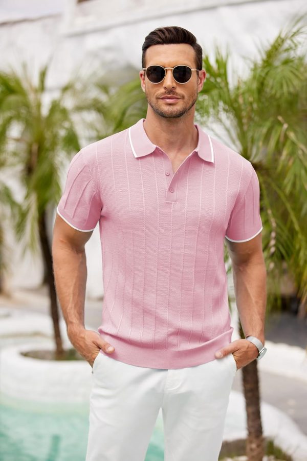 COOFANDY Mens Knit Polo Shirts Short Sleeve Ribbed Textured Polo Shirt Lightweight Casual Golf Shirts Collared T Shirt - Image 13