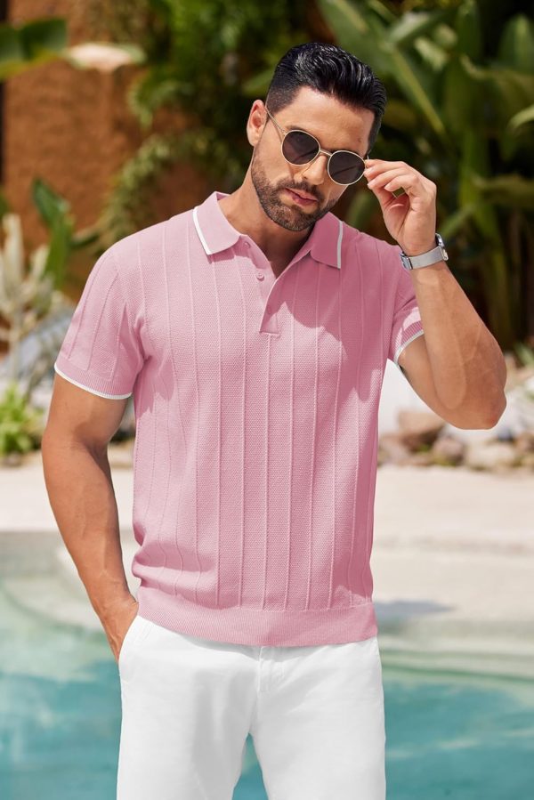 COOFANDY Mens Knit Polo Shirts Short Sleeve Ribbed Textured Polo Shirt Lightweight Casual Golf Shirts Collared T Shirt - Image 14