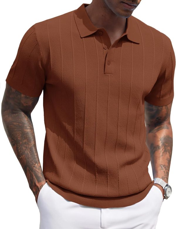 COOFANDY Mens Knit Polo Shirts Short Sleeve Ribbed Textured Polo Shirt Lightweight Casual Golf Shirts Collared T Shirt - Image 15