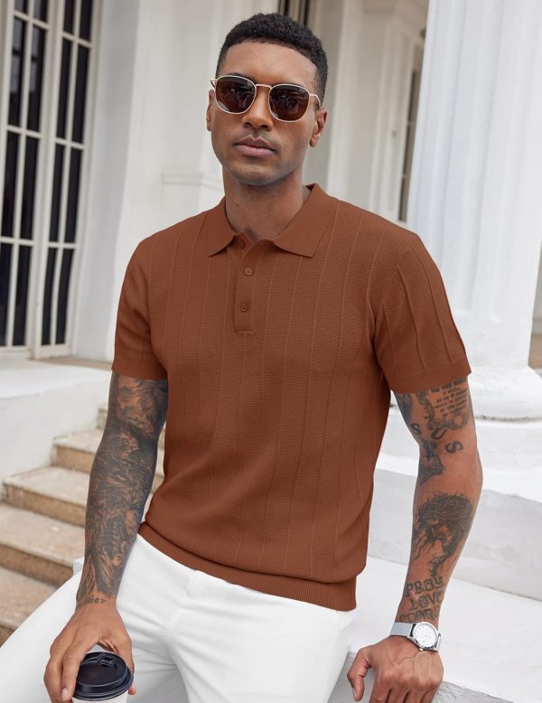 COOFANDY Mens Knit Polo Shirts Short Sleeve Ribbed Textured Polo Shirt Lightweight Casual Golf Shirts Collared T Shirt - Image 16