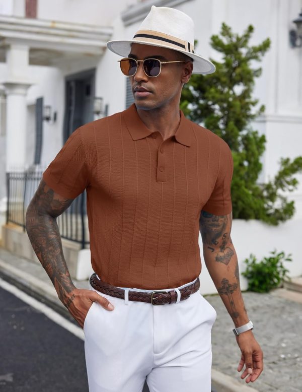 COOFANDY Mens Knit Polo Shirts Short Sleeve Ribbed Textured Polo Shirt Lightweight Casual Golf Shirts Collared T Shirt - Image 17