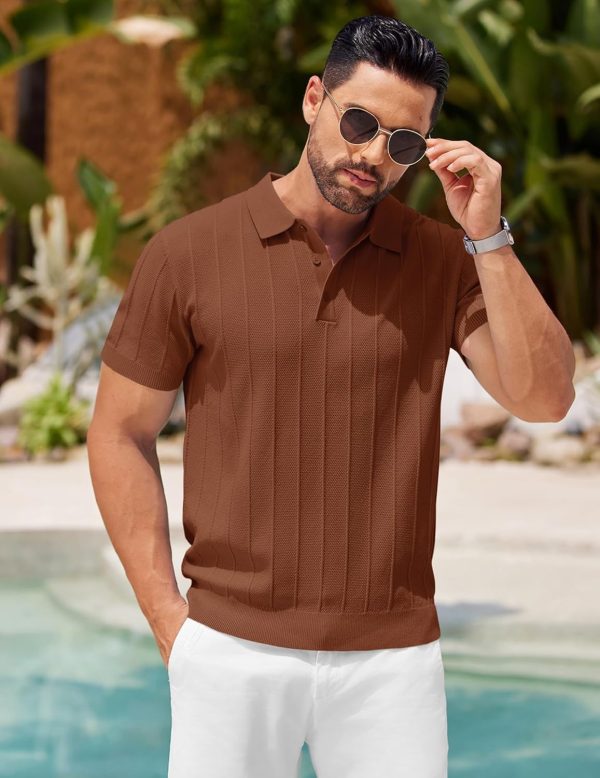 COOFANDY Mens Knit Polo Shirts Short Sleeve Ribbed Textured Polo Shirt Lightweight Casual Golf Shirts Collared T Shirt - Image 18