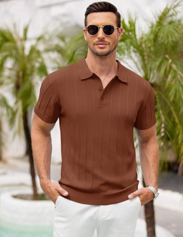 COOFANDY Mens Knit Polo Shirts Short Sleeve Ribbed Textured Polo Shirt Lightweight Casual Golf Shirts Collared T Shirt - Image 19