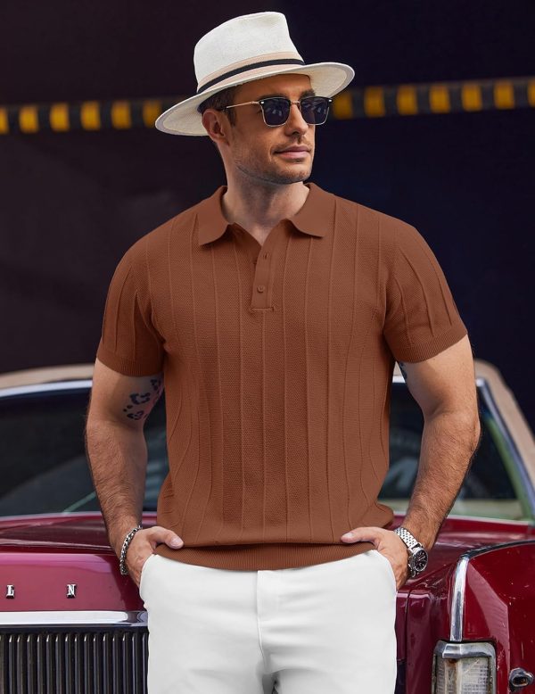 COOFANDY Mens Knit Polo Shirts Short Sleeve Ribbed Textured Polo Shirt Lightweight Casual Golf Shirts Collared T Shirt - Image 20