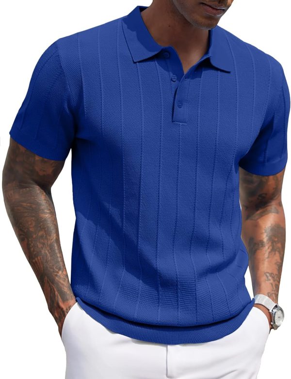 COOFANDY Mens Knit Polo Shirts Short Sleeve Ribbed Textured Polo Shirt Lightweight Casual Golf Shirts Collared T Shirt - Image 21