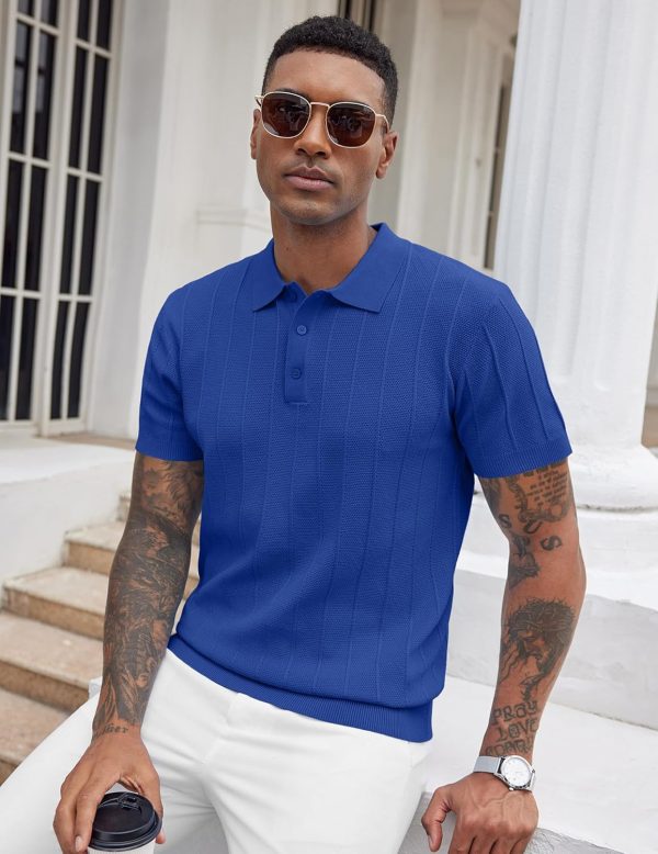 COOFANDY Mens Knit Polo Shirts Short Sleeve Ribbed Textured Polo Shirt Lightweight Casual Golf Shirts Collared T Shirt - Image 22