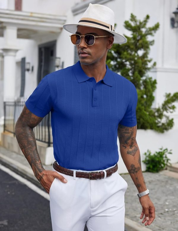 COOFANDY Mens Knit Polo Shirts Short Sleeve Ribbed Textured Polo Shirt Lightweight Casual Golf Shirts Collared T Shirt - Image 23