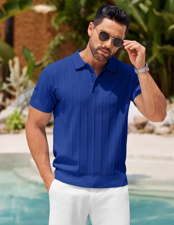 COOFANDY Mens Knit Polo Shirts Short Sleeve Ribbed Textured Polo Shirt Lightweight Casual Golf Shirts Collared T Shirt - Image 24