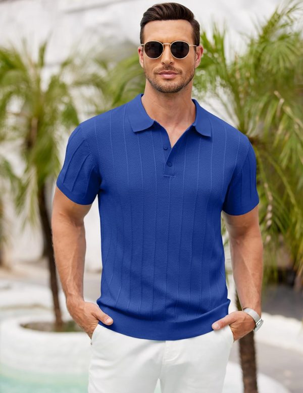 COOFANDY Mens Knit Polo Shirts Short Sleeve Ribbed Textured Polo Shirt Lightweight Casual Golf Shirts Collared T Shirt - Image 25