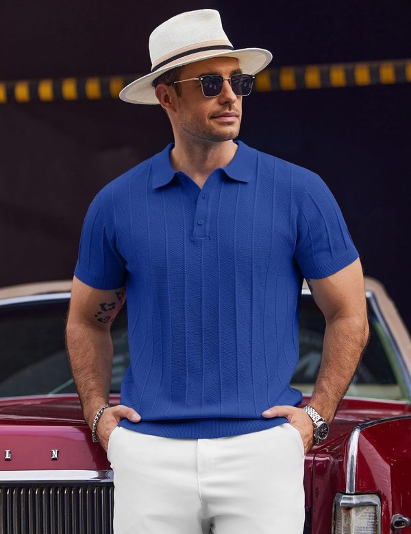 COOFANDY Mens Knit Polo Shirts Short Sleeve Ribbed Textured Polo Shirt Lightweight Casual Golf Shirts Collared T Shirt - Image 26