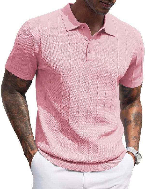 COOFANDY Mens Knit Polo Shirts Short Sleeve Ribbed Textured Polo Shirt Lightweight Casual Golf Shirts Collared T Shirt - Image 27
