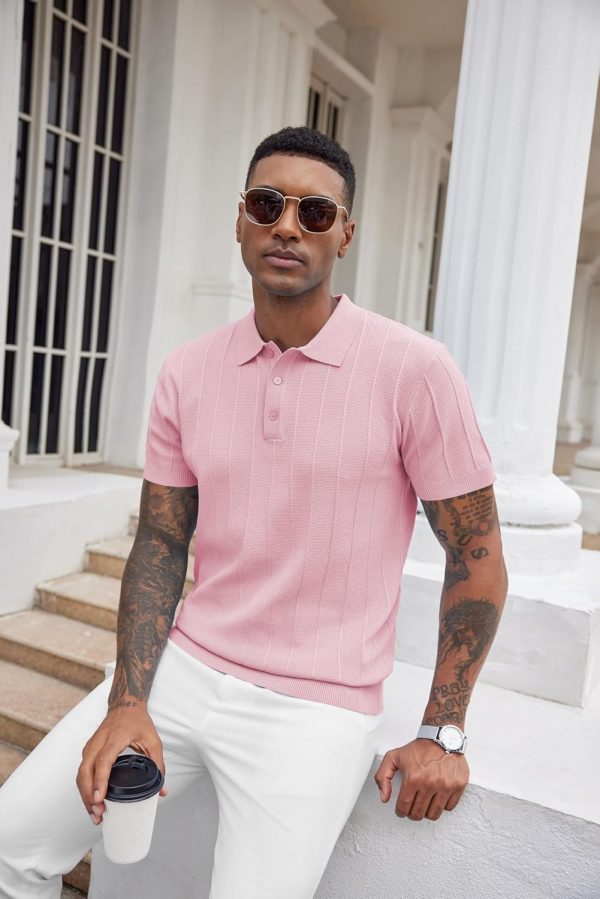 COOFANDY Mens Knit Polo Shirts Short Sleeve Ribbed Textured Polo Shirt Lightweight Casual Golf Shirts Collared T Shirt - Image 28