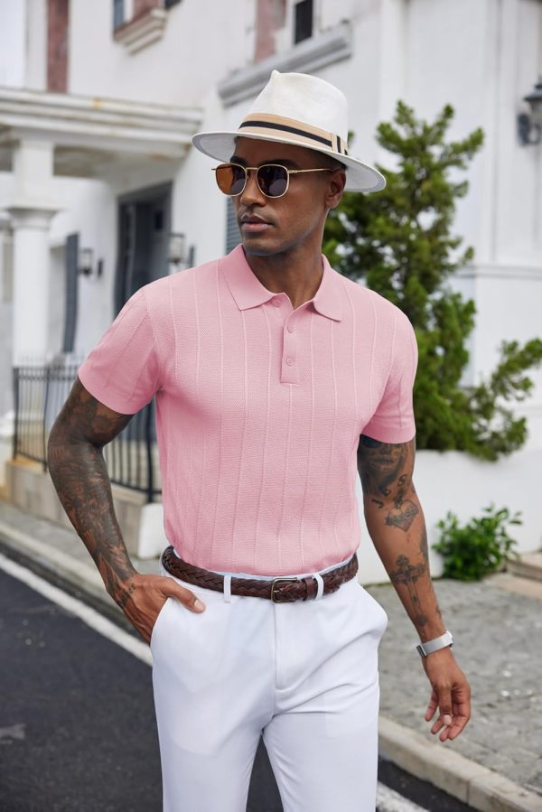 COOFANDY Mens Knit Polo Shirts Short Sleeve Ribbed Textured Polo Shirt Lightweight Casual Golf Shirts Collared T Shirt - Image 29
