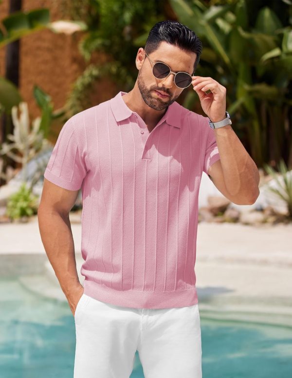 COOFANDY Mens Knit Polo Shirts Short Sleeve Ribbed Textured Polo Shirt Lightweight Casual Golf Shirts Collared T Shirt - Image 30