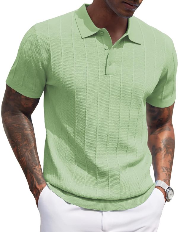 COOFANDY Mens Knit Polo Shirts Short Sleeve Ribbed Textured Polo Shirt Lightweight Casual Golf Shirts Collared T Shirt - Image 34