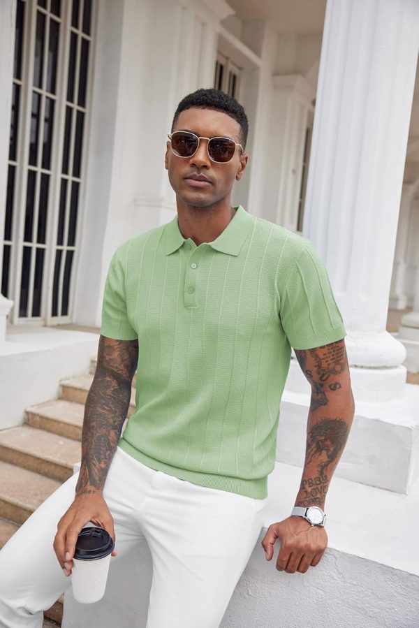 COOFANDY Mens Knit Polo Shirts Short Sleeve Ribbed Textured Polo Shirt Lightweight Casual Golf Shirts Collared T Shirt - Image 35