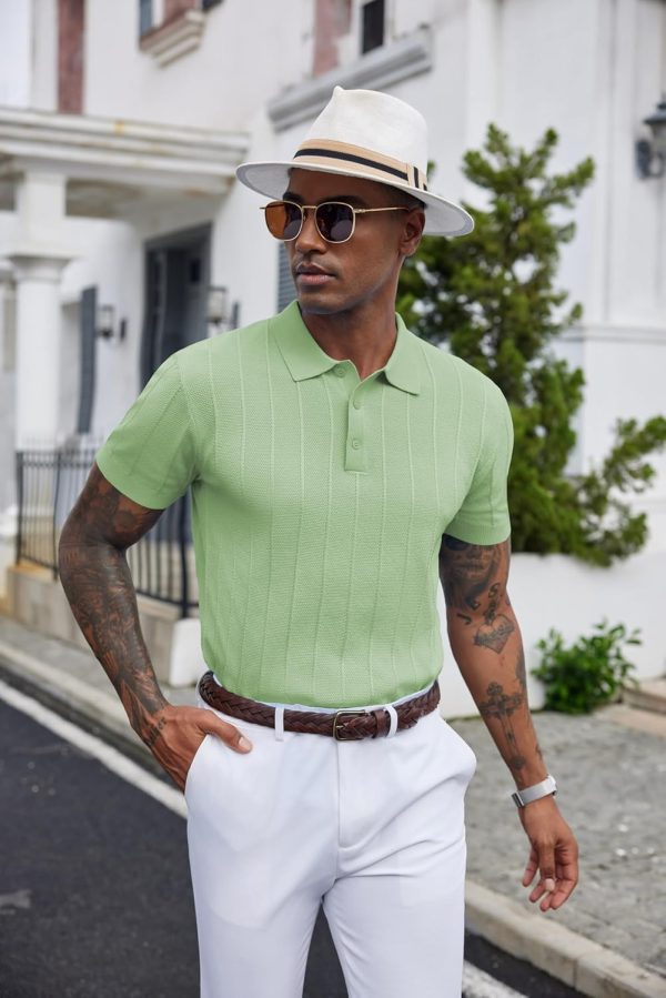 COOFANDY Mens Knit Polo Shirts Short Sleeve Ribbed Textured Polo Shirt Lightweight Casual Golf Shirts Collared T Shirt - Image 36
